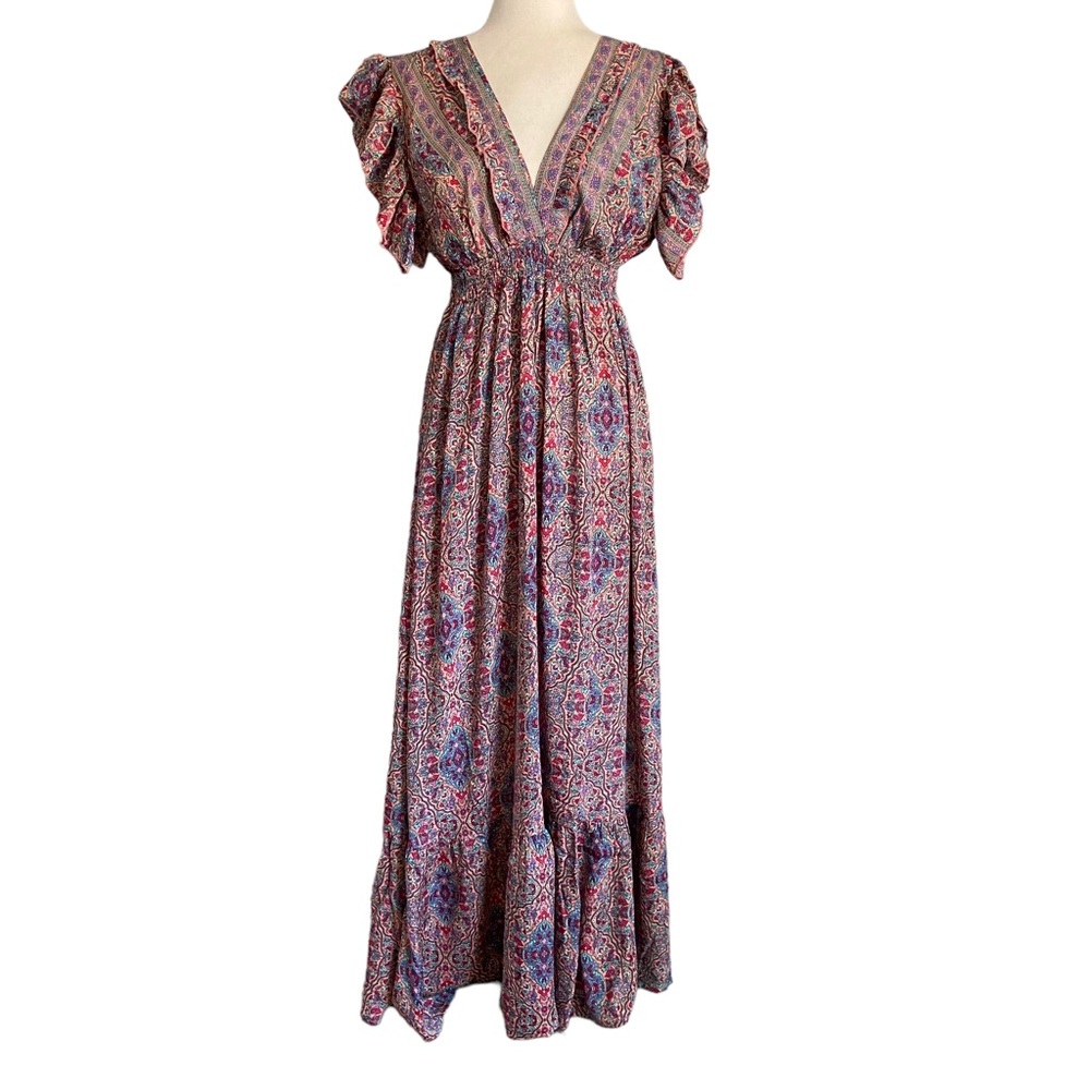 NWOT Gold & Silver Paris Floral Maxi Dress